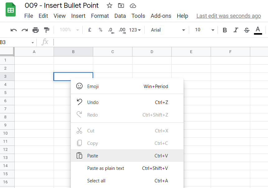 Paste in Google Sheets