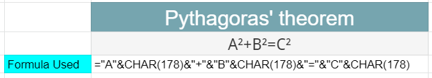 Pythagoras Theorem in Google Sheets