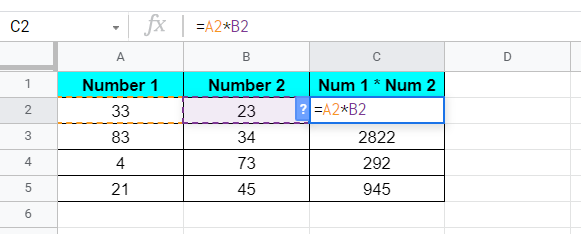 Multiplication Formula in Google Sheet