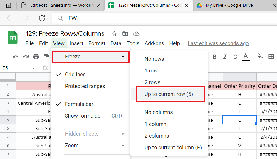 Freeze Muliple Rows - Google Sheet