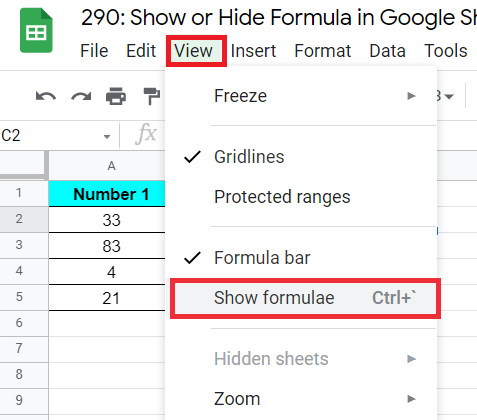 Show Formula in Google Sheets
