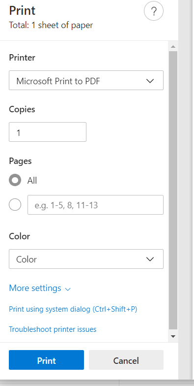 Print Option- Microsoft Edge