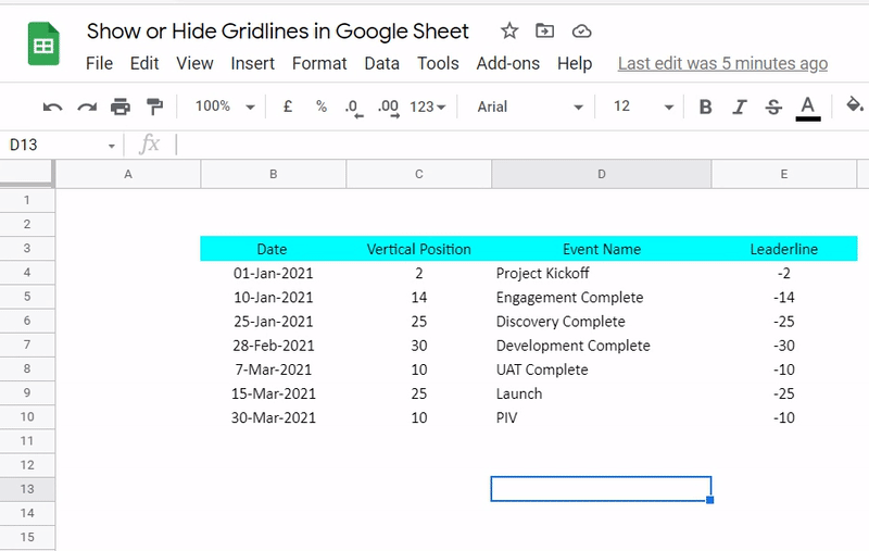 Show Gridlines in Google Sheet