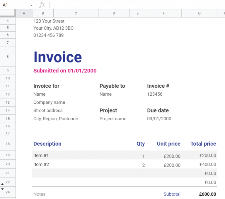google sheets invoice generator free