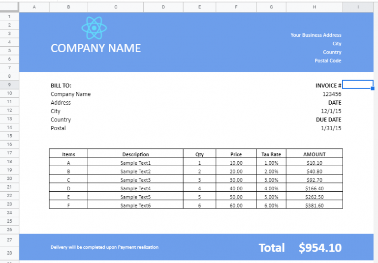 simple invoice template google sheets