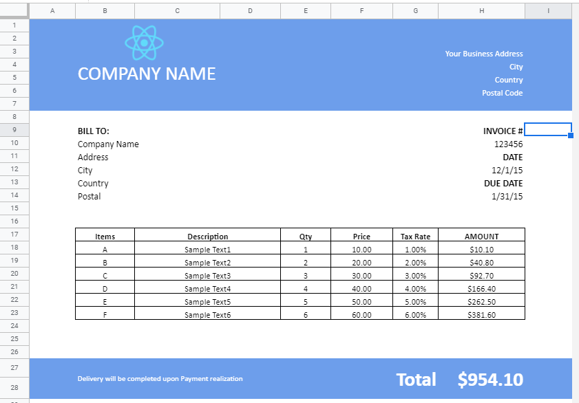 Invoice Template in Google sheet